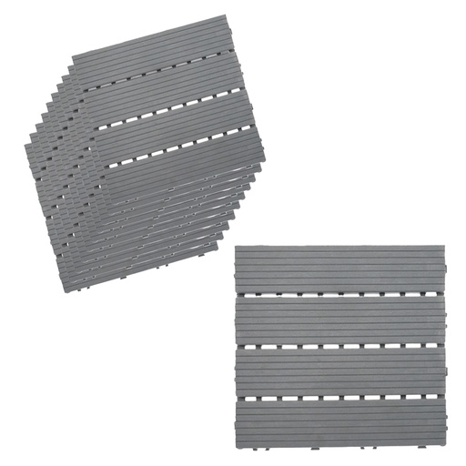[AG707440] 10 Pezzi Piastrelle Plastica da Giardino, 30X30X2cm, Pavimento Esterno In PVC, Colore Grigio, Totale 0.9 m²