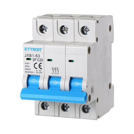 [JX132060] ETTROIT Interruttore Magnetotermico Automatico 3P 20A 6000A 220V 380V Salvavita Stotz Occupa 3 Moduli DIN