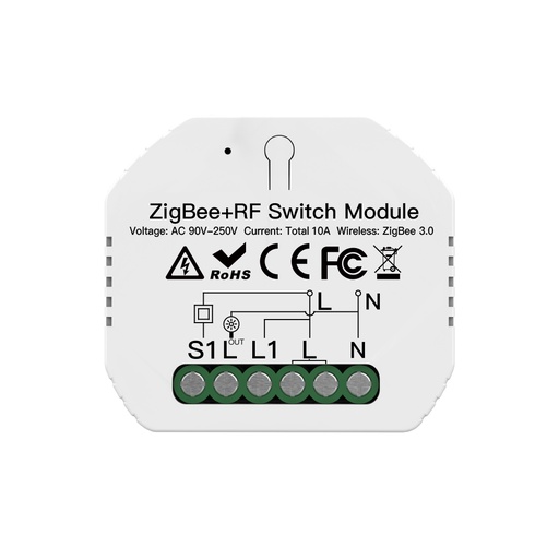 [MMC1940] MeanWell Interruttore Smart ZigBee RF433 2 In 1 ZigBee, RF 433MHz TUYA, Smart Life 10A AC 90-250V 50/60HZ 2200W   IP20
