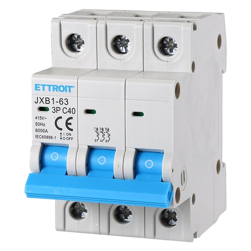 [JX134060] ETTROIT Interruttore Magnetotermico Automatico 3P 40A 6000A 220V 380V Salvavita Stotz Occupa 3 Moduli DIN
