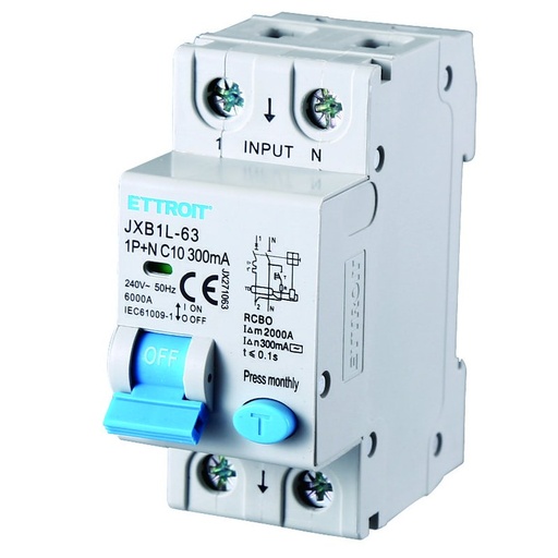 [JX271063] Interruttore Magnetotermico Differenziale 1P+N 10A 6KA 300mA 220V Occupa 2 Moduli DIN