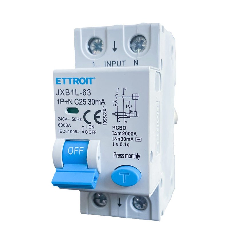[JX272561] Interruttore Magnetotermico Differenziale 1P+N 25A 6KA 30mA 220V Occupa 2 Moduli DIN