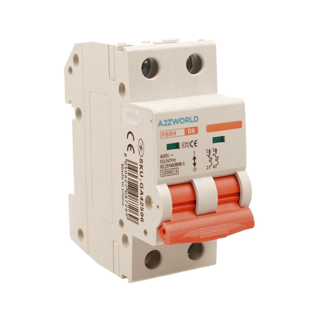 A2ZWORLD MCB Interruttore Magnetotermico Automatico Curva D 2P 2M 10000A AC 400V IP20 PB8H, Corrente Disponibili 6A 10A 16A 20A 25A 32A 40A 50A 63A 