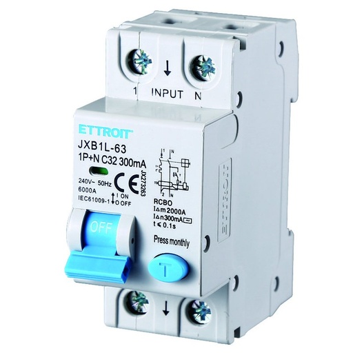 [JX273263] Interruttore Magnetotermico Differenziale 1P+N 32A 6KA 300mA 220V Occupa 2 Moduli DIN