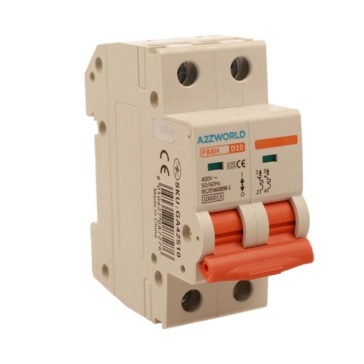 [GA42510] MCB Interruttore Magnetotermico Automatico Curva D 2P 2M 10000A D10A AC 400V IP20 IEC60898-1 PB8H