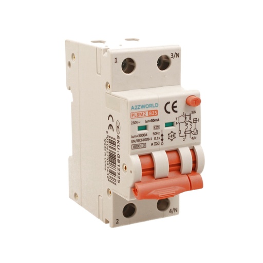 [GB12325] RCBO Interruttore Magnetotermico Differenziale Con Doppia Leva Tipo A Curva B 2P 2M 6000A 30mA, Diagnostica Visiva, B25A  AC 230V IP20 IEC61009-1 PL8M2