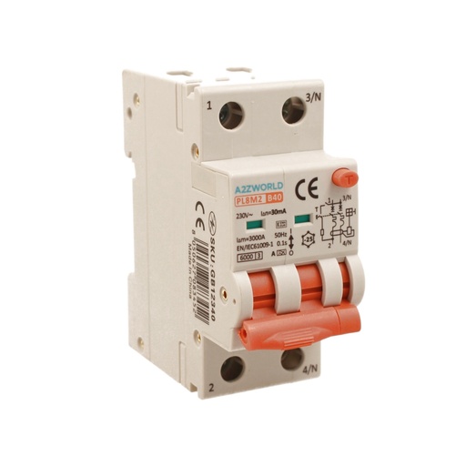 [GB12340] RCBO Interruttore Magnetotermico Differenziale Con Doppia Leva Tipo A Curva B 2P 2M 6000A 30mA, Diagnostica Visiva, B40A  AC 230V IP20 IEC61009-1 PL8M2