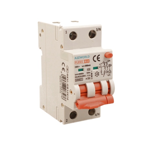 [GB12610] RCBO Interruttore Magnetotermico Differenziale Con Doppia Leva Tipo A Curva B 2P 2M 6000A 300mA, Diagnostica Visiva, B10A  AC 230V IP20 IEC61009-1 PL8M2
