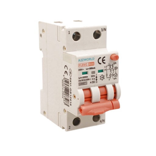 [GB12616] RCBO Interruttore Magnetotermico Differenziale Con Doppia Leva Tipo A Curva B 2P 2M 6000A 300mA, Diagnostica Visiva, B16A  AC 230V IP20 IEC61009-1 PL8M2