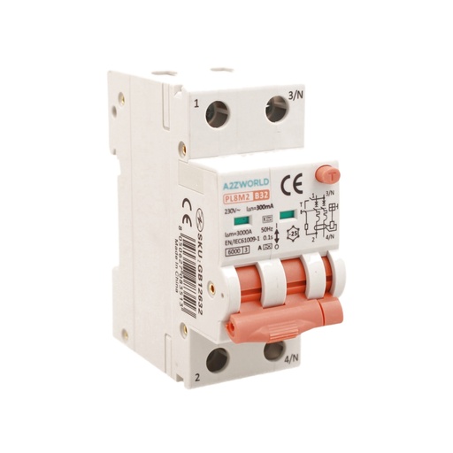 [GB12632] RCBO Interruttore Magnetotermico Differenziale Con Doppia Leva Tipo A Curva B 2P 2M 6000A 300mA, Diagnostica Visiva, B32A  AC 230V IP20 IEC61009-1 PL8M2