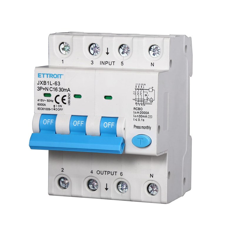 [JX261661] Interruttore Magnetotermico Differenziale 3P+N 16A 6KA 30mA 380V Occupa 4 Moduli DIN