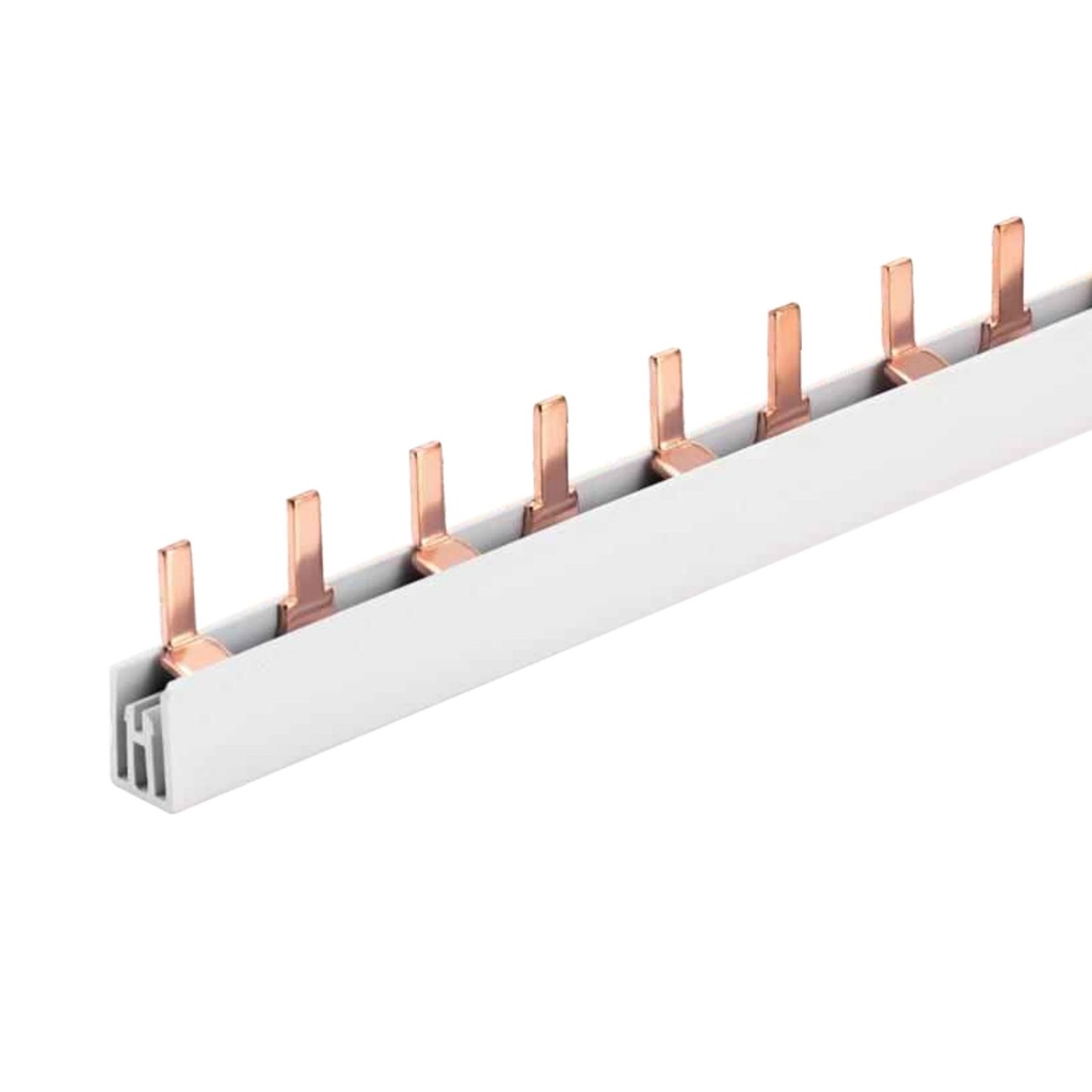 Pettine di Distribuzione Busbar Modulari, 2P, 12 PIN, Sezione 10mm², Distanza tra PIN 17,8mm, Larghezza del PIN 4mm, Altezza del PIN 11,5mm, Lunghezza Totale 210mm, 63A IP20