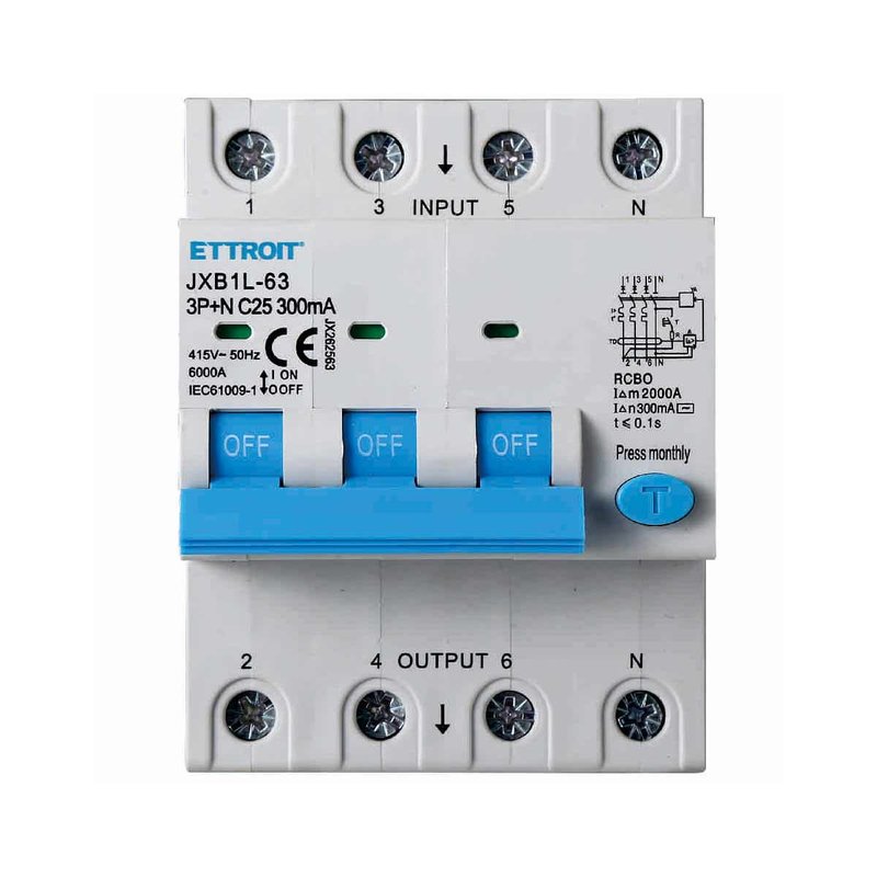 [JX262563] Interruttore Magnetotermico Differenziale 3P+N 25A 6KA 300mA 380V Occupa 4 Moduli DIN