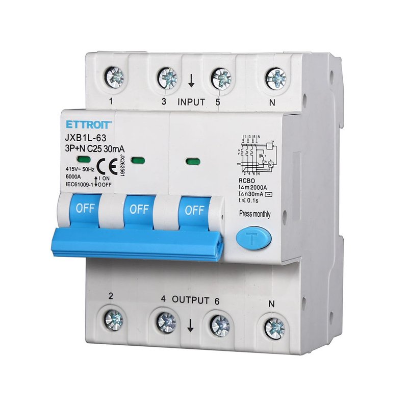 [JX262561] Interruttore Magnetotermico Differenziale 3P+N 25A 6KA 30mA 380V Occupa 4 Moduli DIN