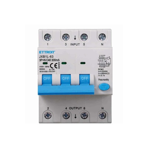 [JX264063] Interruttore Magnetotermico Differenziale 3P+N 40A 6KA 300mA 380V Occupa 4 Moduli DIN