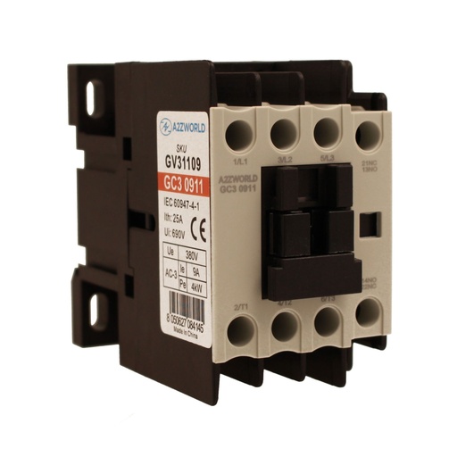 [GV31109] Contattore Motore 3P 3M, Teleruttore Trifase Industriale AC 380V 3NO, 9A 4KW, Bobina 220V AC, Contatto Ausiliare 1NO+1NC, IP20 IEC60947-4-1