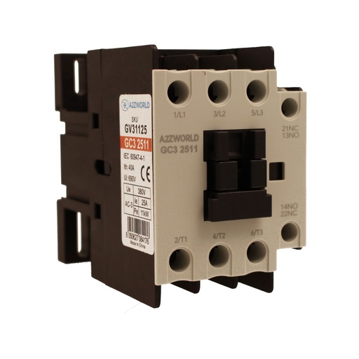 [GV31125] Contattore Motore 3P 3M, Teleruttore Trifase Industriale AC 380V 3NO, 25A 11KW, Bobina 220V AC, Contatto Ausiliare 1NO+1NC, IP20 IEC60947-4-1