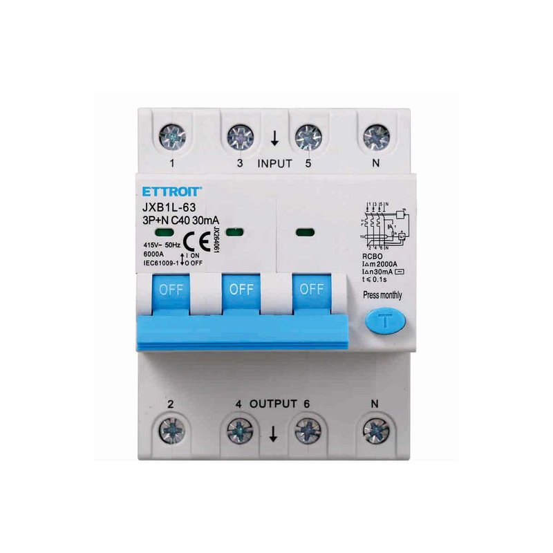 [JX264061] Interruttore Magnetotermico Differenziale 3P+N 40A 6KA 30mA 380V Occupa 4 Moduli DIN