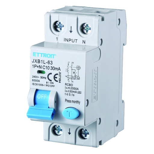 [JX271064] Interruttore Magnetotermico Differenziale Tipo A 1P+N 10A 6KA 30mA 220V Occupa 2 Moduli DIN
