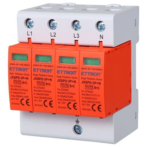 [JX5630] ETTROIT Scaricatore Di Sovratensione 220V T1+T2 220V 3P+N 4 Poli Occupa 4 Modulo DIN