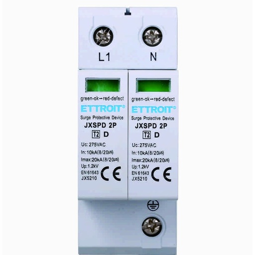 [JX5210] Scaricatore Di Sovratensione 220V T2 2P 275V 10KA Occupa 2 Moduli DIN