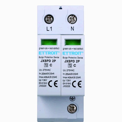 [JX5220] Scaricatore Di Sovratensione 220V T2 2P 275V 20KA Occupa 2 Moduli DIN