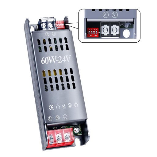 [A2Z024060] Trasformatore Alimentatore LED 60W DC 24V AC 220-240V IP20 130X50X29mm