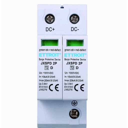 [JX6276] Scaricatore Di Sovratensione Fotovoltaico Tipo 2 T2 D 2P DC 1000V 3.5KV 10KA Occupa 2 Moduli DIN