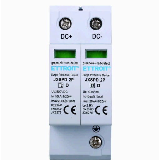 [JX6275] Scaricatore Di Sovratensione Fotovoltaico Tipo 2 T2 D 2P DC 500V 2.8KV 10KA Occupa 2 Moduli DIN