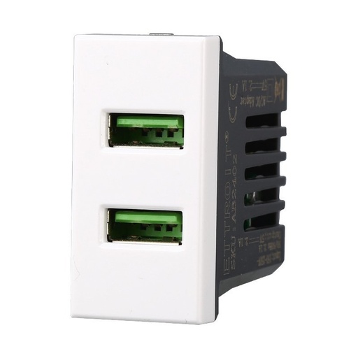 [BAB2402] ETTROIT Modulo Presa Caricatore 2 USB 5V 2,1A 2 Porte USB-A Colore Bianco Compatibile Con Bticino Axolute