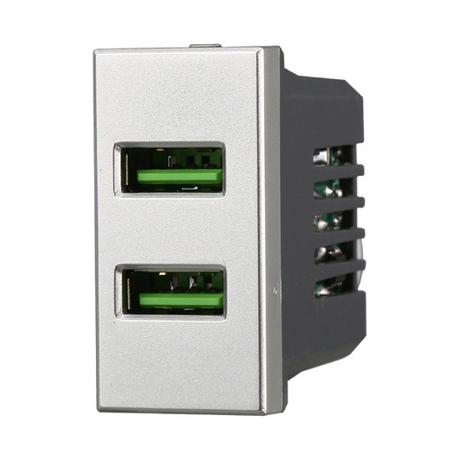 [BAG2402] ETTROIT Modulo Presa Caricatore 2 USB 5V 2,1A 2 Porte USB-A Colore Grigio Compatibile Con Bticino Axolute