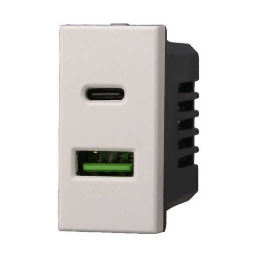 [BAB3002] ETTROIT Modulo Presa Caricatore USB 2 Porte 3,1A USB-A + USB Type C Colore Bianco Compatibile Con Bticino Axolute