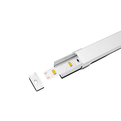 [SP2320] Kit Profilo Alluminio Completo Da 2 Metri Per Striscia Led, Larga Da Incasso, Dimensione 26.7X10mm, Larghezza Interna 17mm, 122g/m, Copertura Opale, Tappi Chiusura e Clip Fissaggio Incluso,BAV23175