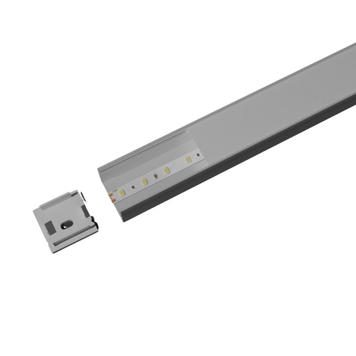 [SP3320] Kit Profilo Alluminio Completo Da 2 Metri Per Striscia Led, Larga Alta, Dimensione 20X20mm, Larghezza Interna 16mm, 211g/m, Copertura Opale, Tappi Chiusura e Clip Fissaggio Incluso