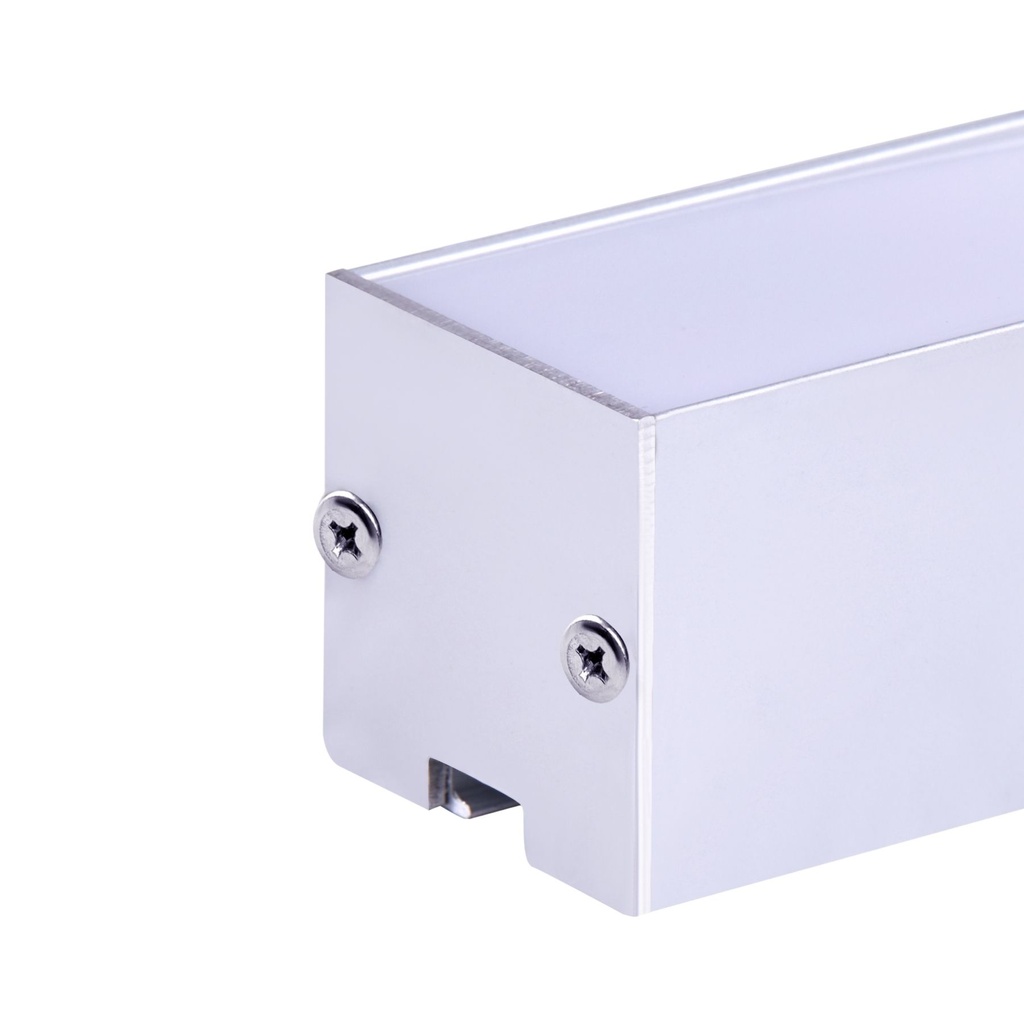 [SP3820] Kit Profilo Alluminio Completo Da 2 Metri Per Striscia Led, Super Larga e Alta, Dimensione 35X35mm, Larghezza Interna 30mm, 455g/m, Copertura Opale, Tappi Chiusura e Clip Fissaggio Incluso