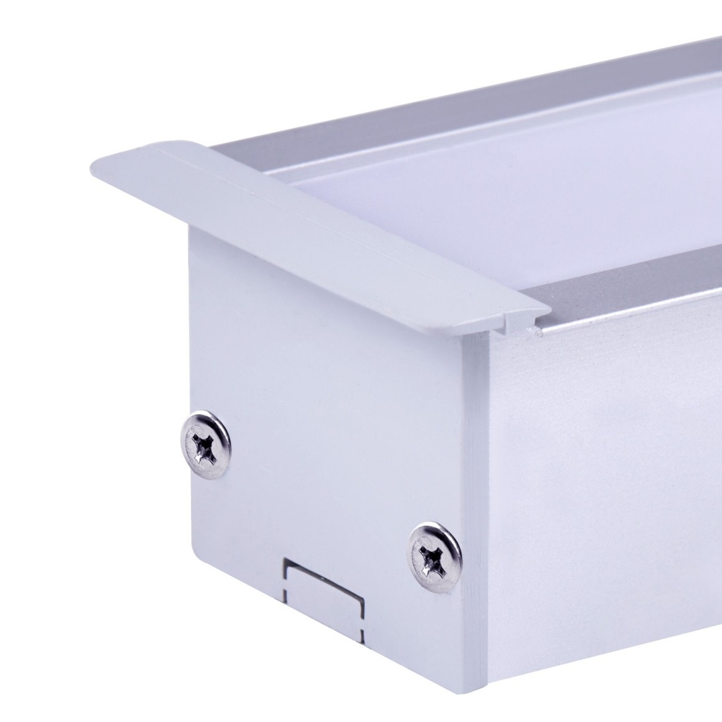 [SP4120] Kit Profilo Alluminio Completo Da 2 Metri Per Striscia Led, Super Larga e Alta Da Incasso, Dimensione 55X34.8mm, Larghezza Interna 34mm, 444g/m, Copertura Opale, Tappi Chiusura e Clip Fissaggio Incluso