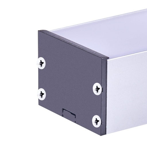 [SP4220] Kit Profilo Alluminio Completo Da 2 Metri Per Striscia Led, Super Larga e Alta, Dimensione 48.5X35mm, Larghezza Interna 44mm, 479g/m, Copertura Opale, Tappi Chiusura e Clip Fissaggio Incluso