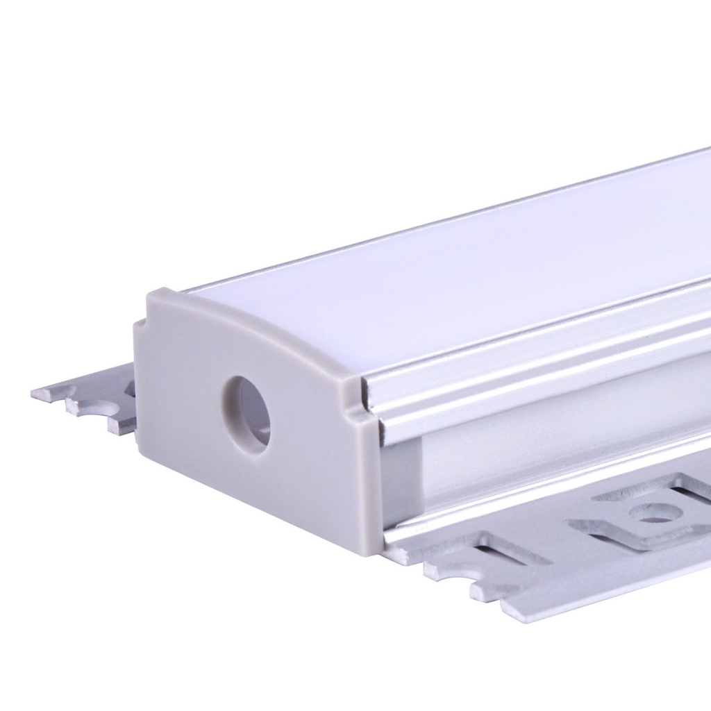 [SP4520] Kit Profilo Alluminio Completo Da 2 Metri Per Striscia Led, Larga Da Incasso Cartongesso Con Alette Scomparsa,  Dimensione 61.8X13.8mm, Larghezza Interna 20mm, 305g/m, Copertura Opale, Tappi Chiusura e Clip Fissaggio Incluso