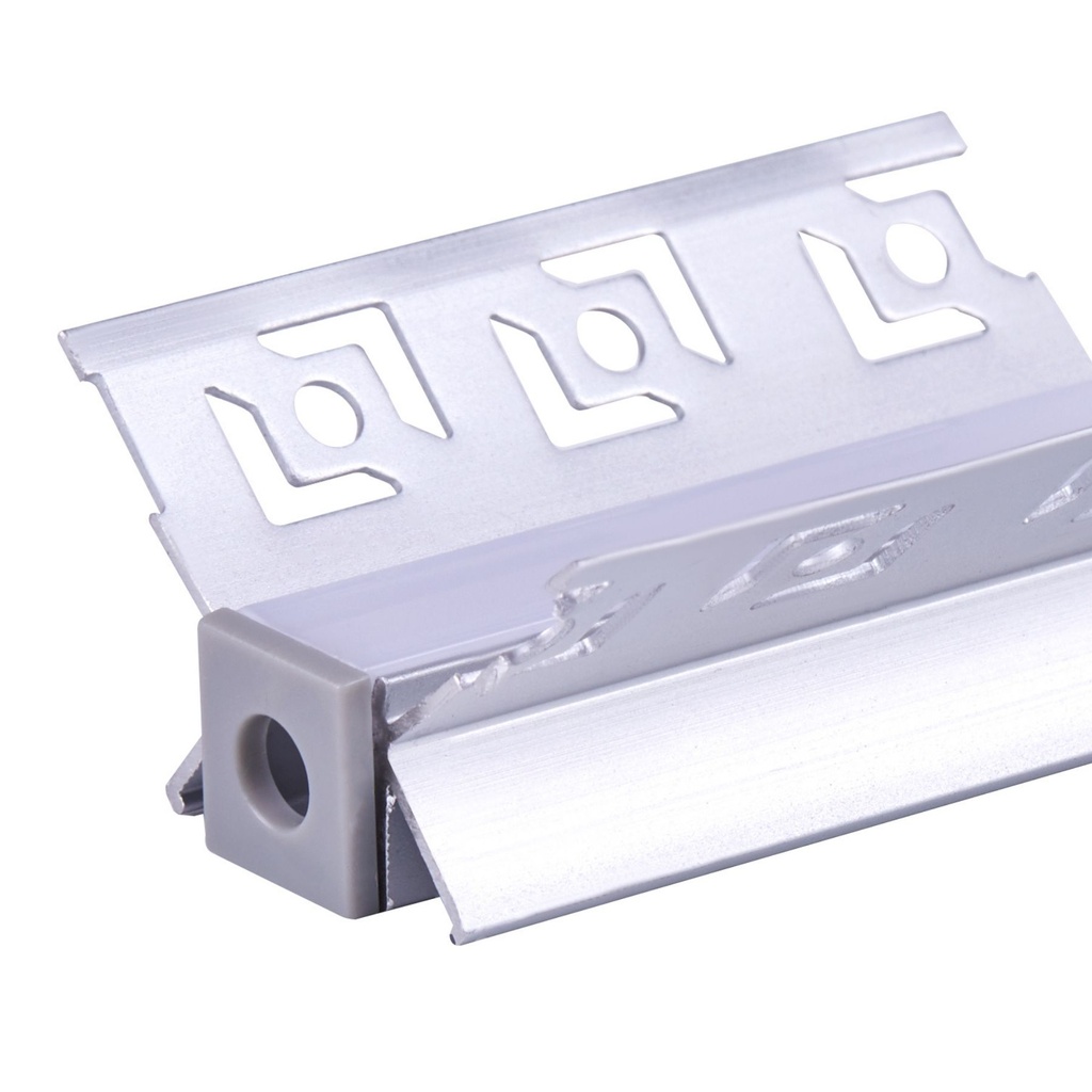 [SP4720] Kit Profilo Alluminio Completo Da 2 Metri Per Striscia Led, Angolare Interno Da Incasso Cartongesso Con Alette Scomparsa,  Dimensione 46.27X23.2mm, Larghezza Interna 10mm, 279g/m, Copertura Opale, Tappi Chiusura e Clip Fissaggio Incluso,BAV3362