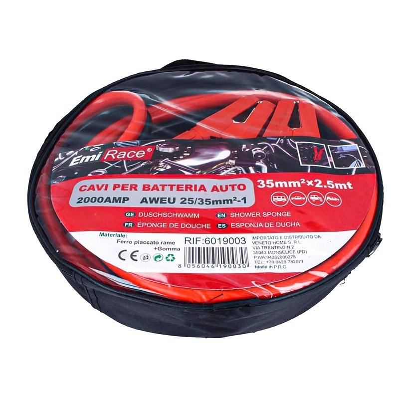 [PT5235] Kit Cavi Per Avviamento Batteria 2000 Ampere Per Soccorso Emergenza Auto Moto Sezione Rame 35mmq 2,5 Metri