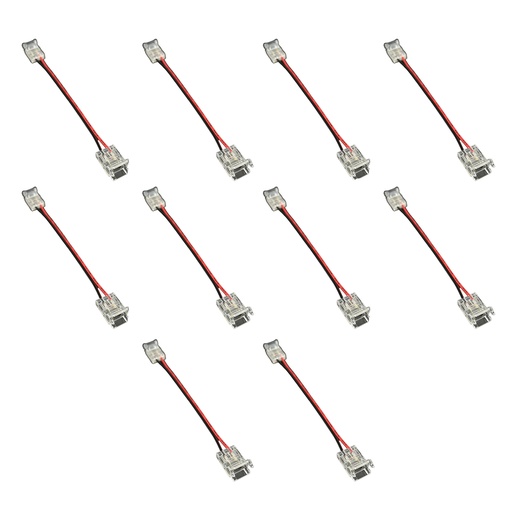 [CL0285] 10 Pezzi Connettore Trasparente Invisibile 8mm 2 PIN Per Chiudere 2 Striscie Led Smd COB con Passo da 8mm Senza Saldare (copia)