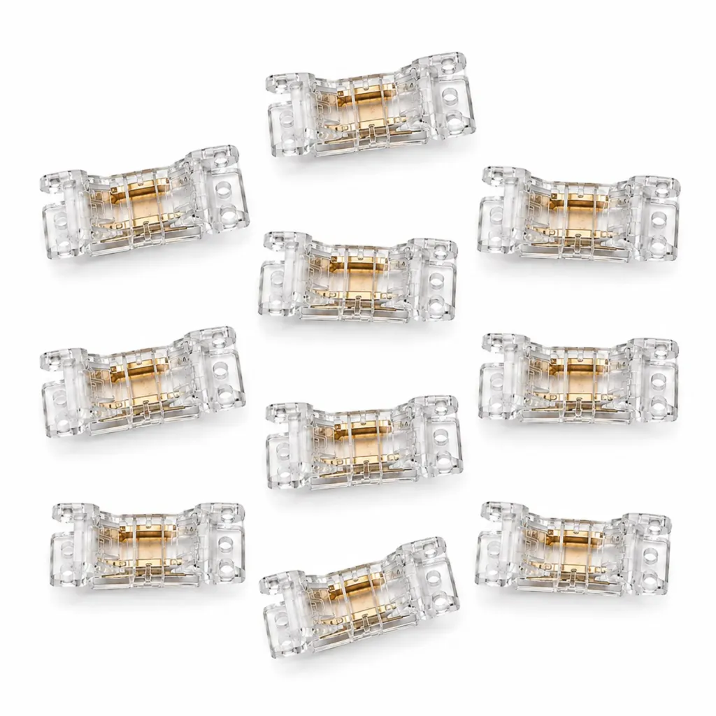 [CL0282] 10 Pezzi Connettore Trasparente Invisibile 5mm 2 PIN Per Unire In Linea 2 Striscie Led Smd COB con Passo da 5mm Senza Saldare 
