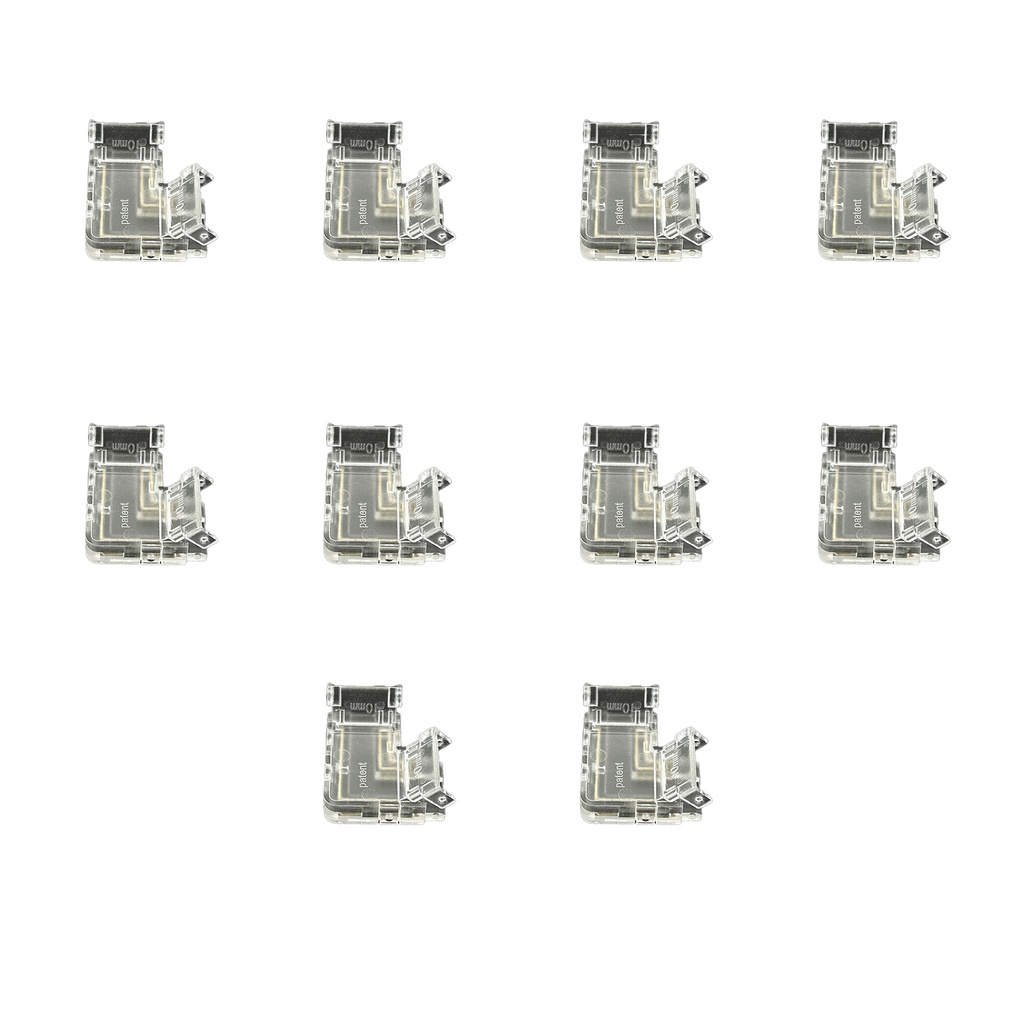 [CL0291] 10 Pezzi Connettore Trasparente Invisibile 10mm Angolare 90° 2 PIN Per Unire In Angolo 2 Striscie Led Smd COB con Passo da 10mm Senza Saldare