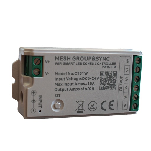 [CLC101W] Centralina Controller Per Striscia Led Dimmer Mono Colore WIFI 2.4G, RF 2.4G TUYA, Smart Life Max 15A Tot. (6A/CH) DC5-24V 360W 1 Canale Dimmer CLC101R Bianco