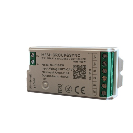 [CLC104W] Centralina Controller Per Striscia Led RGBW WIFI 2.4G, RF 2.4G TUYA, Smart Life Max 15A Tot. (6A/CH) DC5-24V 360W 4 Canali RGBW CLC104R Bianco