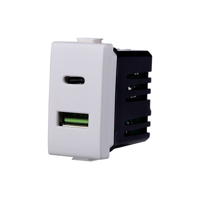Modulo Presa Caricatore USB 2 Porte 3,1A USB-A + USB Type C Bianco Compatibile Con Bticino Matix