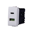 Modulo Presa Caricatore USB 2 Porte 3,1A USB-A + USB Type C Bianco Compatibile Con Bticino Matix