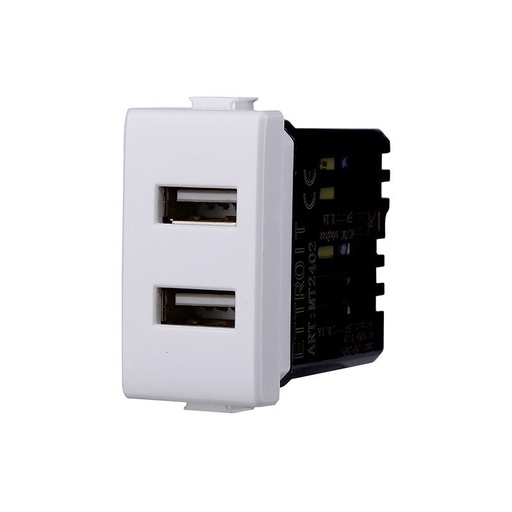 [MT2402] Modulo Presa Caricatore USB 5V 2,1A 2 Porte USB-A Bianco Compatibile Con Bticino Matix