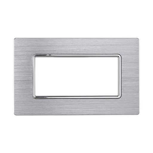 [MT86417] ETTROIT Placca In Alluminio Serie Solar 4P Colore Silver Lucido Compatibile Con Bticino Matix