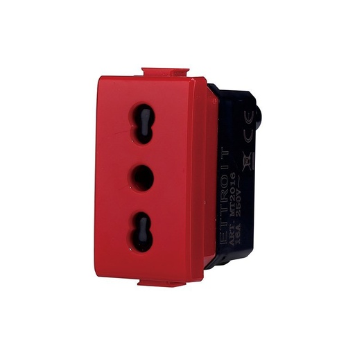 [MT2016] ETTROIT Presa Bipasso Bivalente 2P+T 10/16A Colore Rosso Compatibile Con Bticino Matix